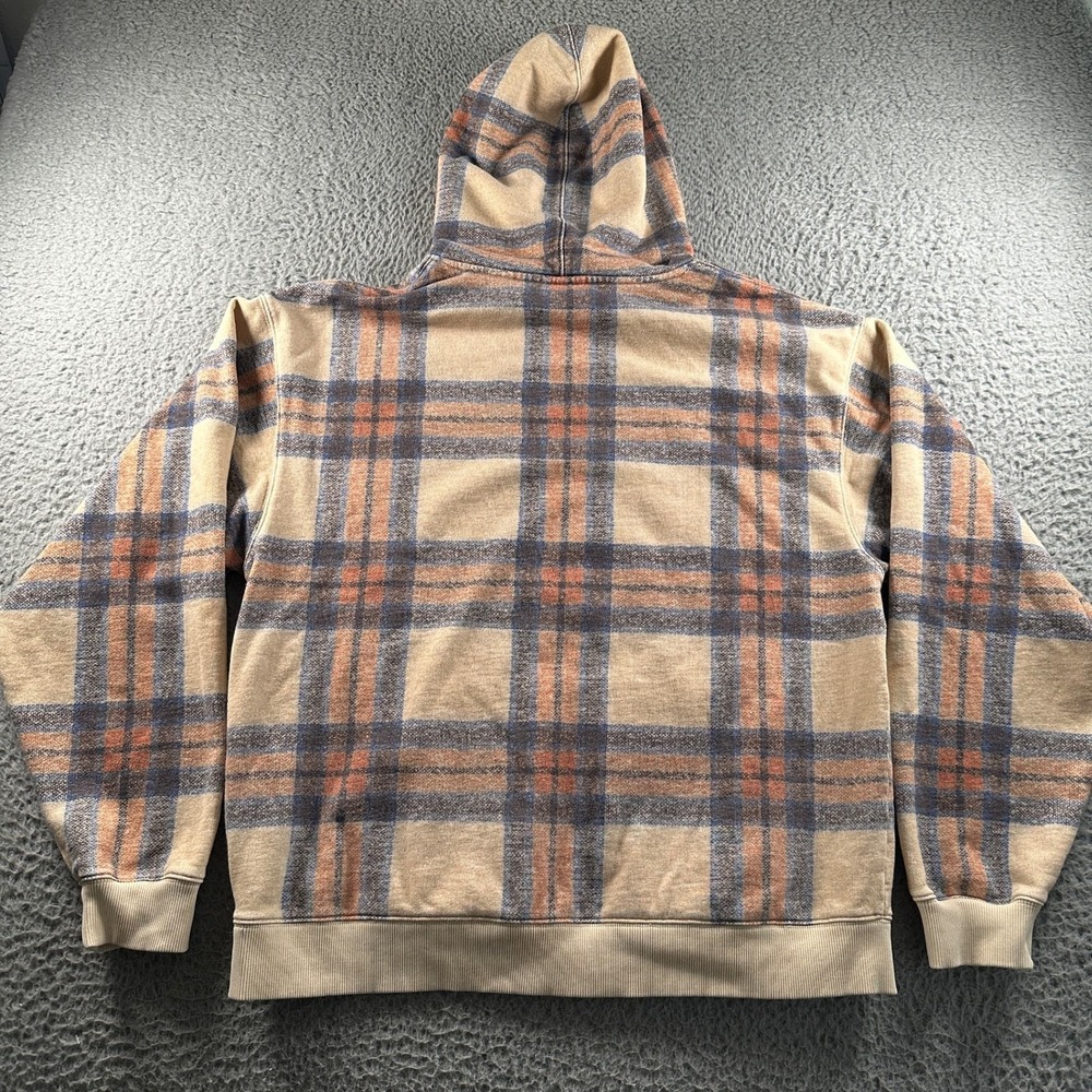 Kith Hoodie Mens L Plaid Pullover Pocket Beige Blue Rust Fleece Lined Relaxed‎ - Picture 4 of 8